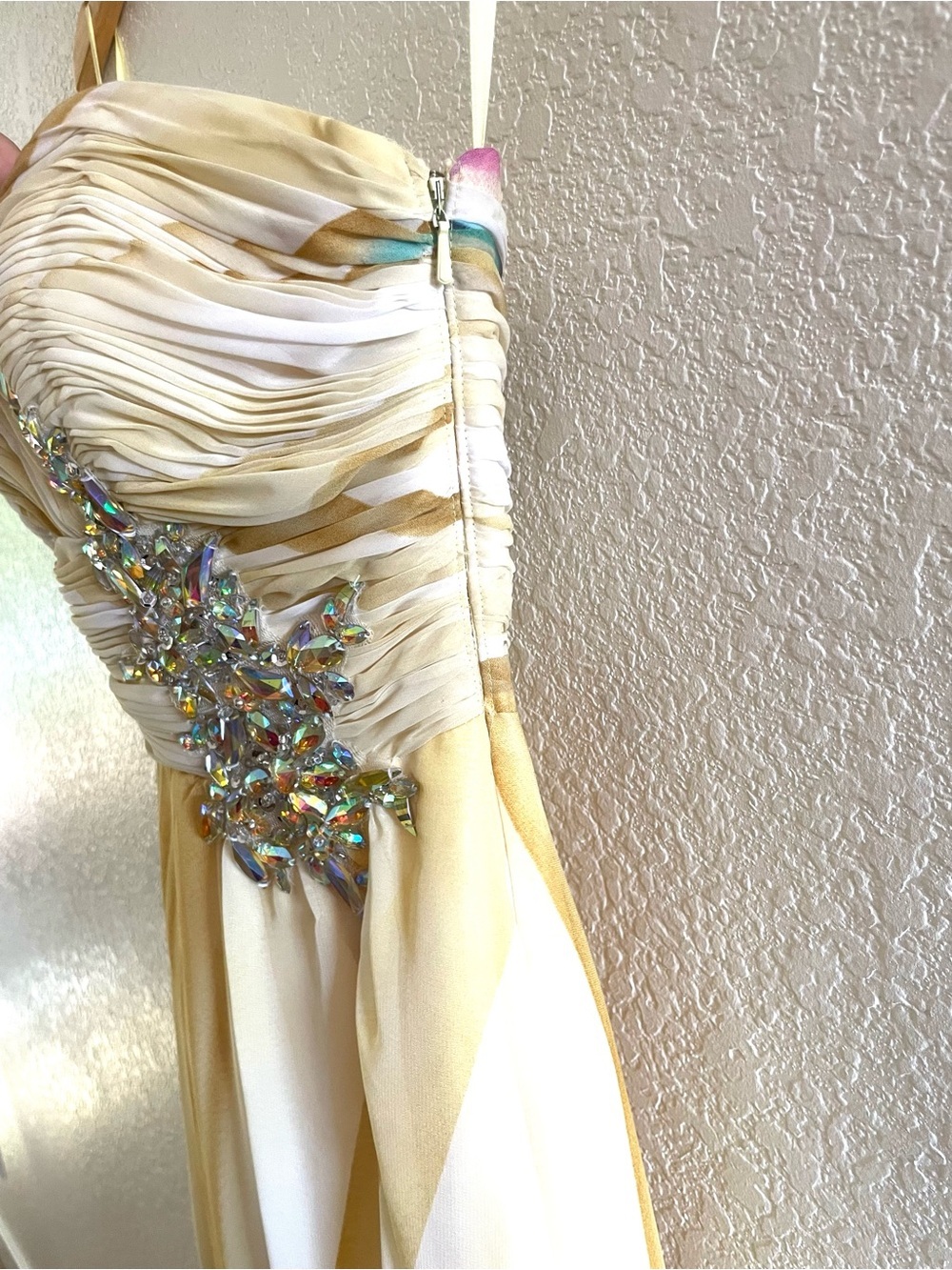 Strapless Beaded Ombre Watercolor Formal Evening Dress - Yellow Multicolor Sz 6 - Picture 3 of 13